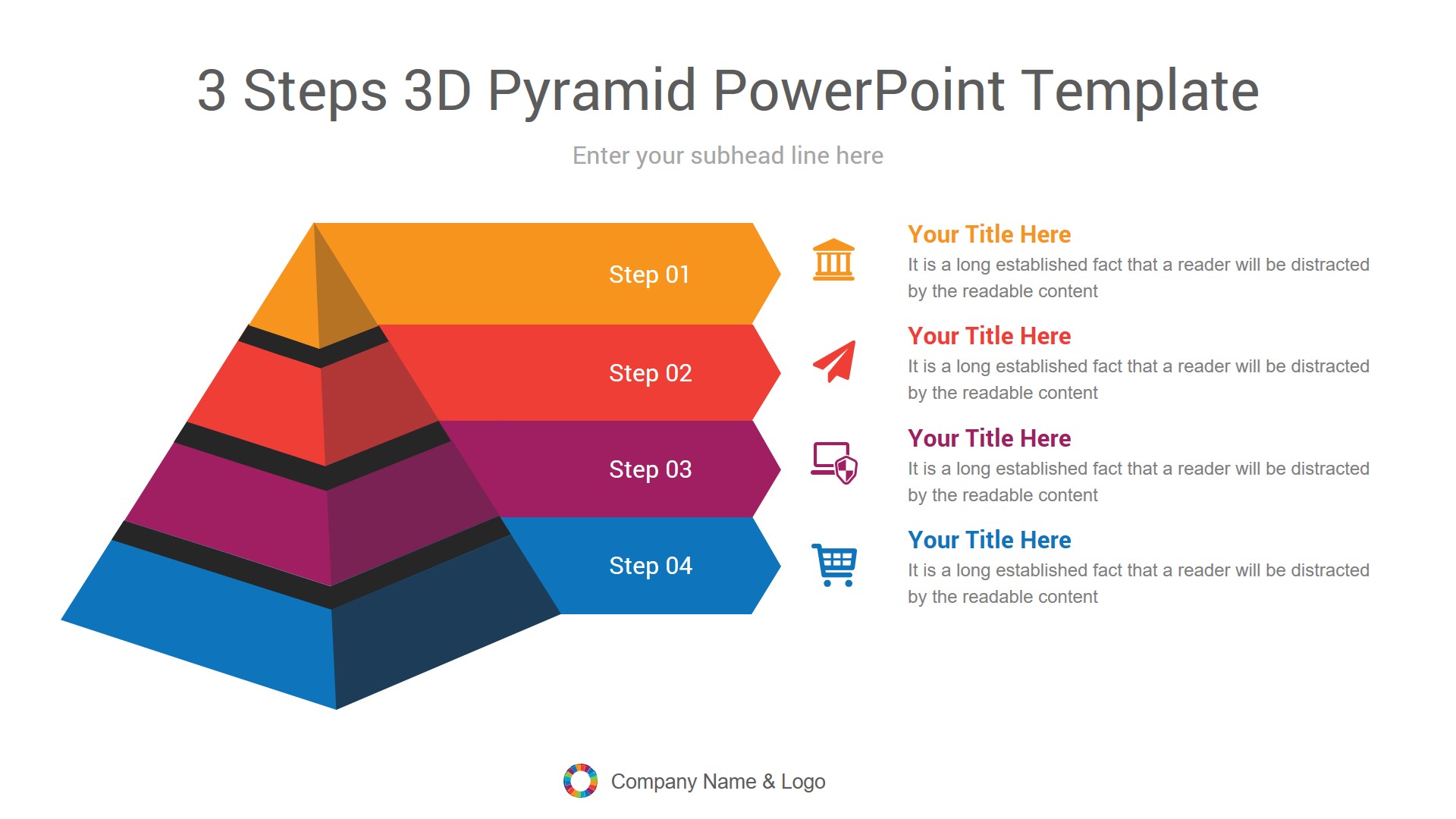 3 Steps 3d pyramid powerpoint template 