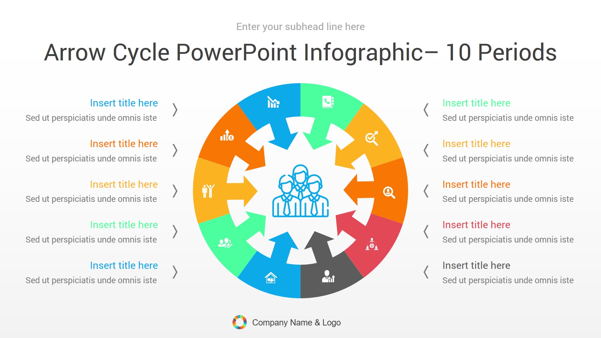 arrow cycle powerpoint infographic 10 periods