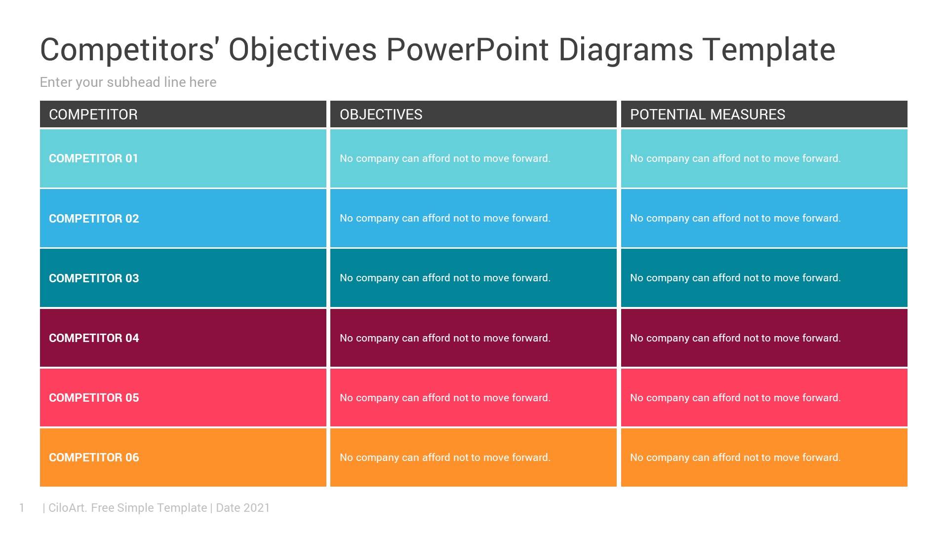 Competitors' Objectives PowerPoint Diagrams Template