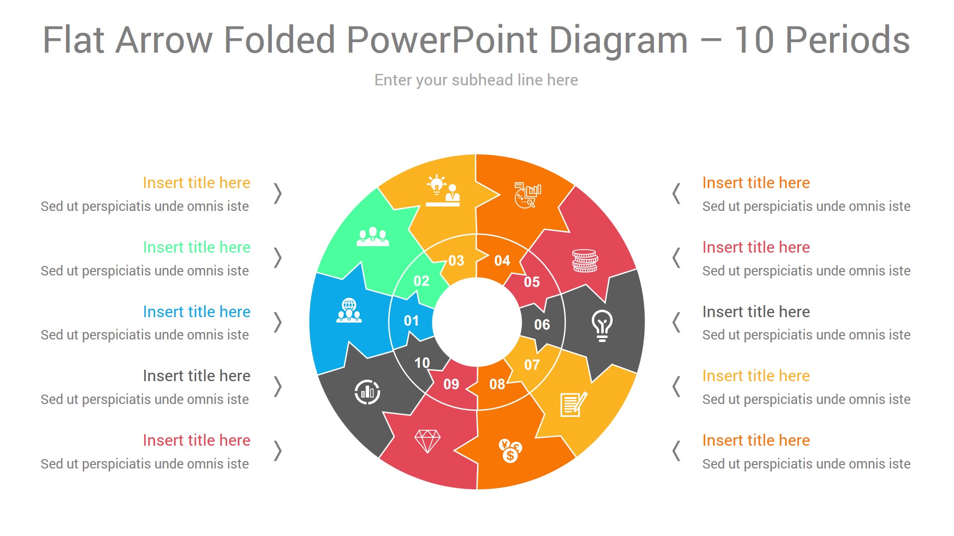 flat arrow folded powerpoint diagram 10 periods