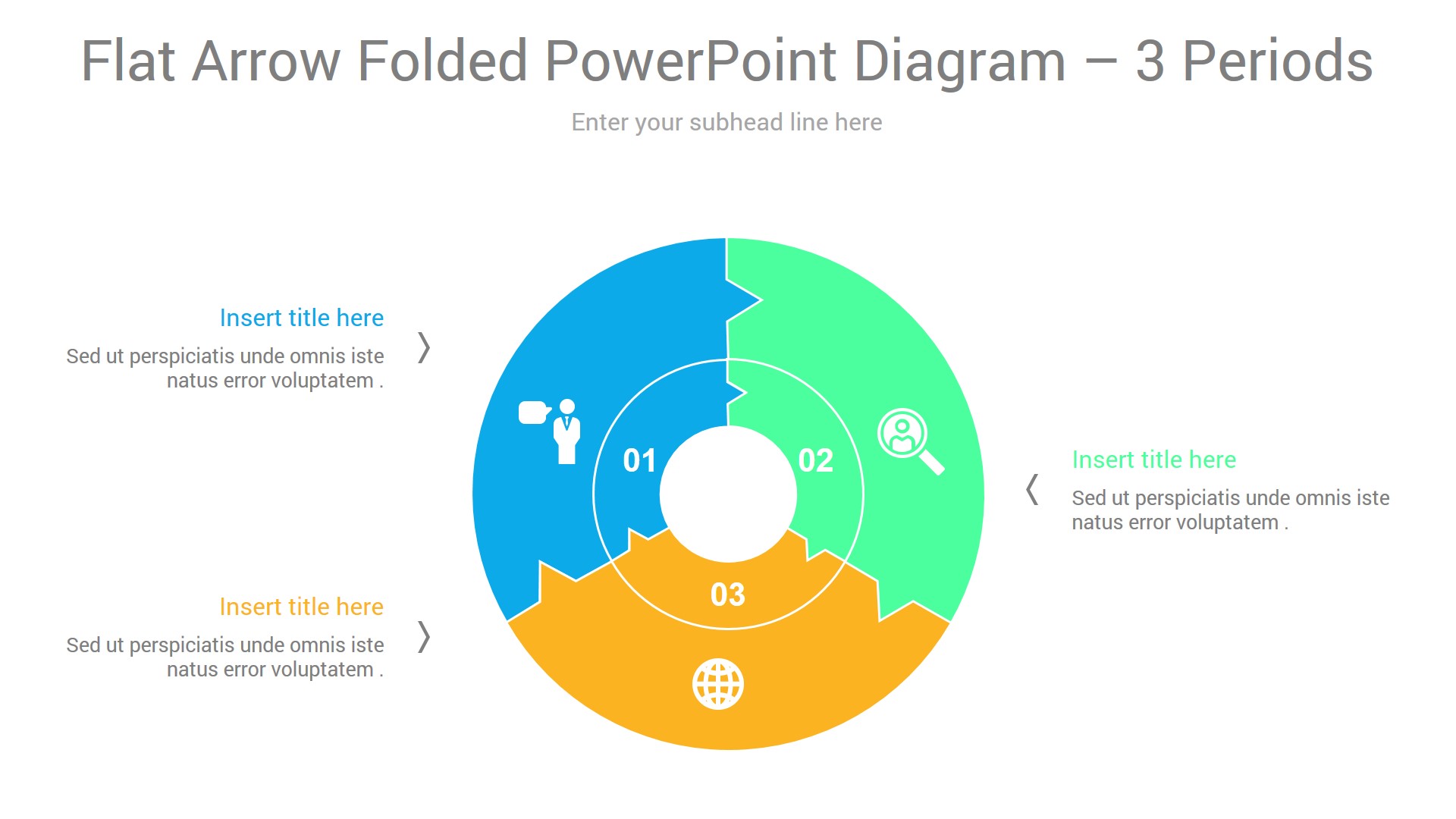 flat arrow folded powerpoint diagram 3 periods
