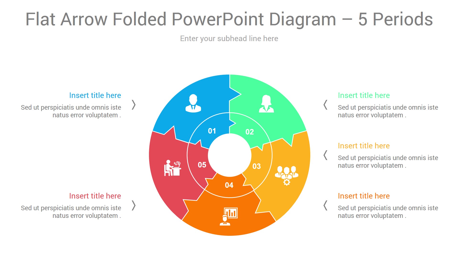 flat arrow folded powerpoint diagram 5 periods
