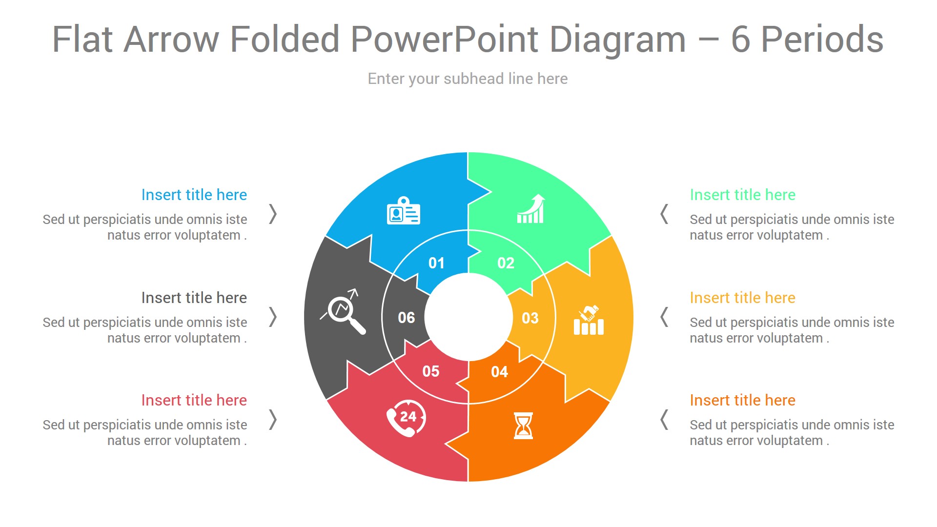 flat arrow folded powerpoint diagram 6 periods