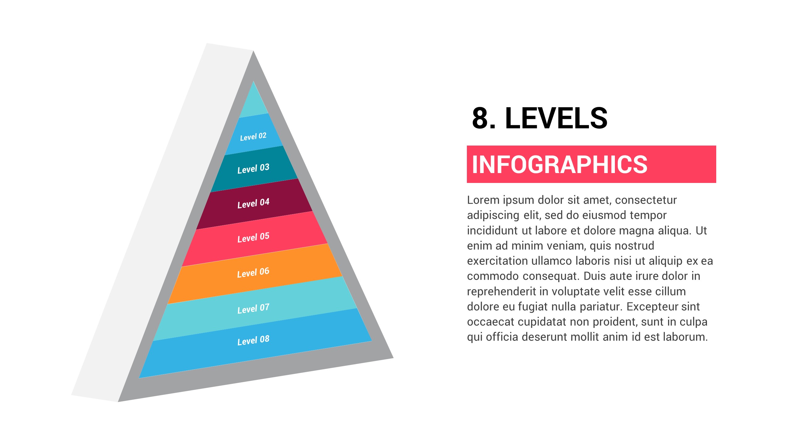 Free 3D Pyramid With 8 Levels PPTX Infographic
