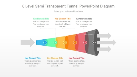 6 Level Semi Transparent Funnel PowerPoint Diagram