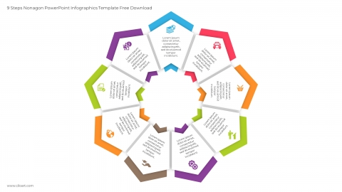9 Steps Nonagon PowerPoint Infographics Template Free Download