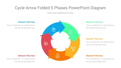 Cycle arrow folded 5 phases powerpoint diagram