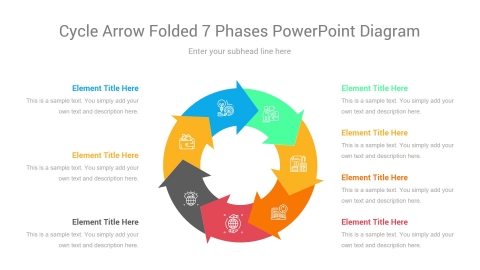 Cycle arrow folded 7 phases powerpoint-diagram