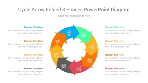Cycle arrow folded 8 phases powerpoint diagram