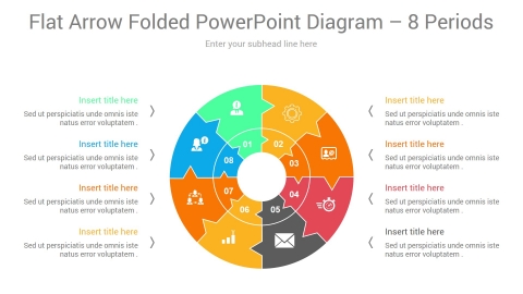 flat arrow folded powerpoint diagram 8 periods
