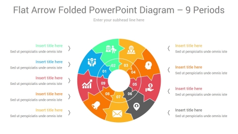 flat arrow folded powerpoint diagram 9 periods