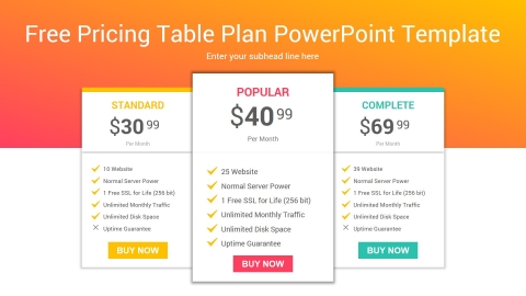 Free Pricing Table Plan PowerPoint Template